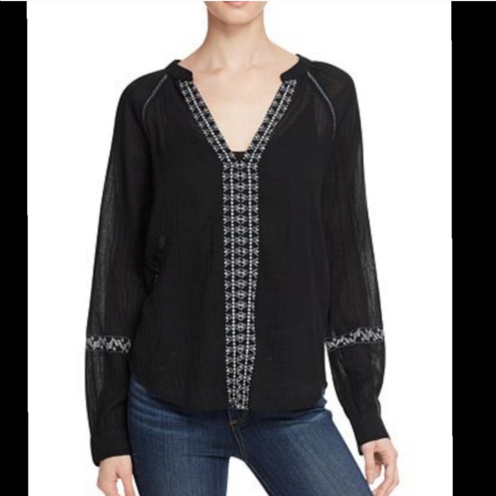 PAIGE Blue Sheer Gauze Sonya Peasant Blouse Top XS